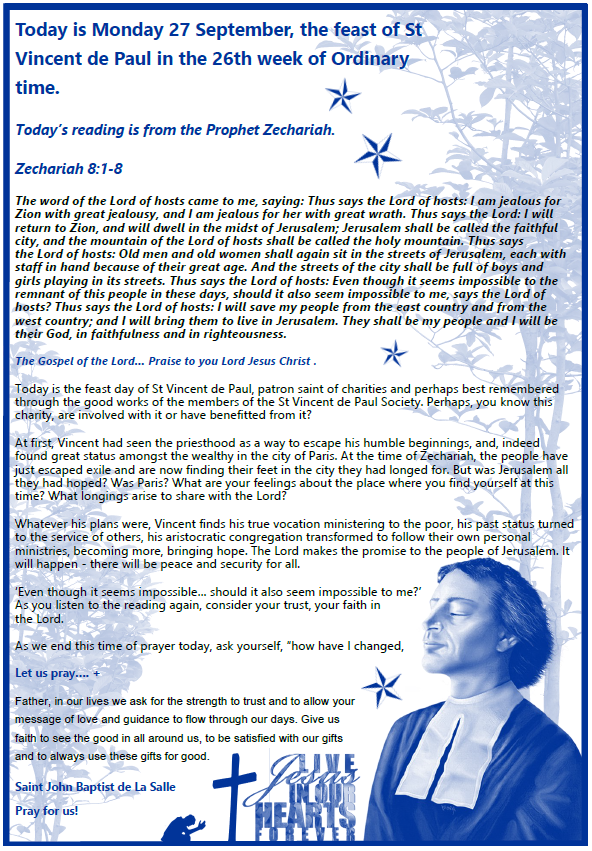 Daily Gospel Reading, a reflection and a prayer: MONDAY 27/9/2021 Daily Gospel Reading, a reflection and a prayer: MONDAY 27/9/2021